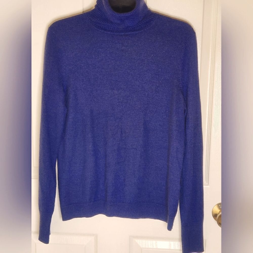 Mix L Violet Blue Longsleeves Knit WOOL Blend Turtleneck Women's Sweater